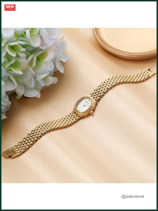 Vintage Gold Oval Quartz Watch for Women, Stainless Steel Bracelet, 3ATM